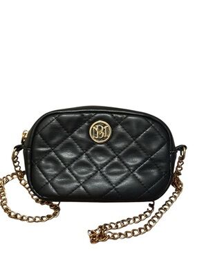 Studio Badgley Mischka - Black Diamond Quilted Crossbody Bag Gold Chain Strap